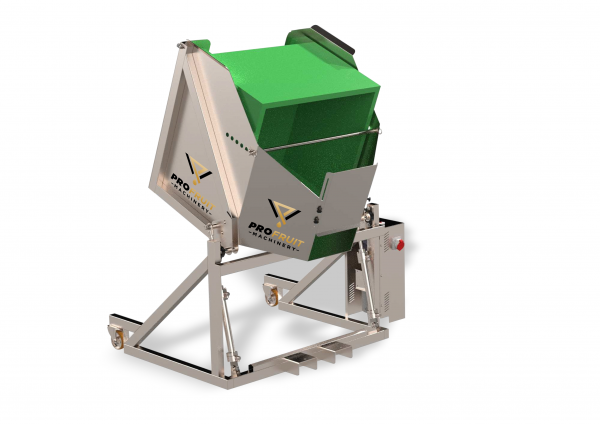 Bin tipper for fruit, vegetable processing machinery